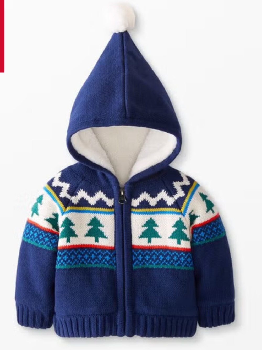Hanna Andersson Navy Hooded Zip Sweater with Green Tree Pattern
